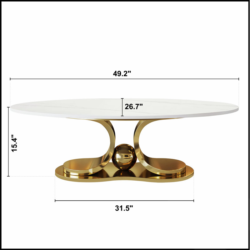 Table basse moderne en faux marbre avec plateau en pierre frittée résistante et piètement en acier inoxydable, idéale pour les salons élégants.