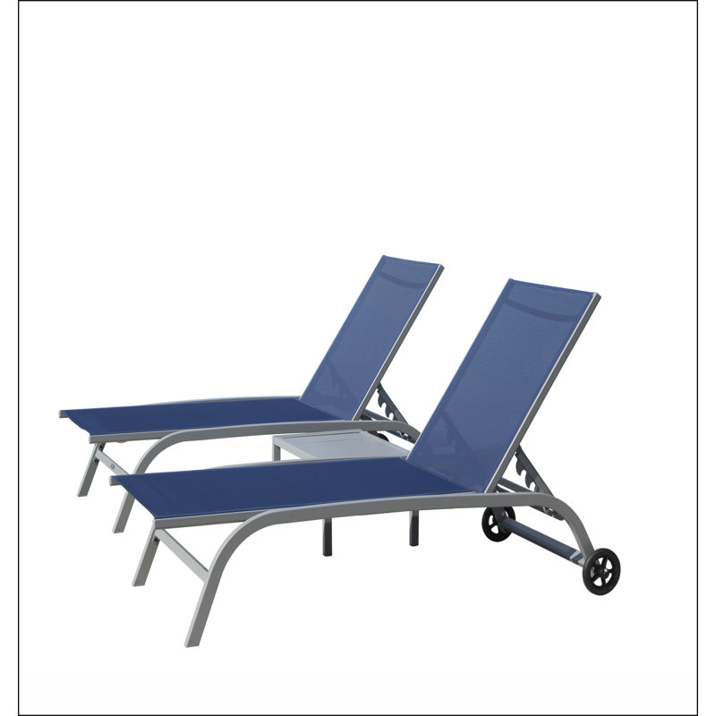 Chaise Lounge Outdoor Set of 3, Lounge Chairs for Outside with Wheels, Outdoor Lounge Chairs with 5 Adjustable Position, Pool Lounge Chairs for Patio, Beach