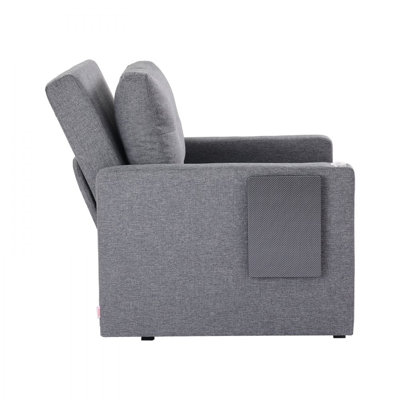 Sleeper Sofa Bed, Convertible Sleeper Bed with Side Pocket, Pillow, Armrest and Desk Board, 5 Adjustable Angles Backrest, Single Pull Out Sofa Couch with 2 Wheels and Bottom Storage, Gray