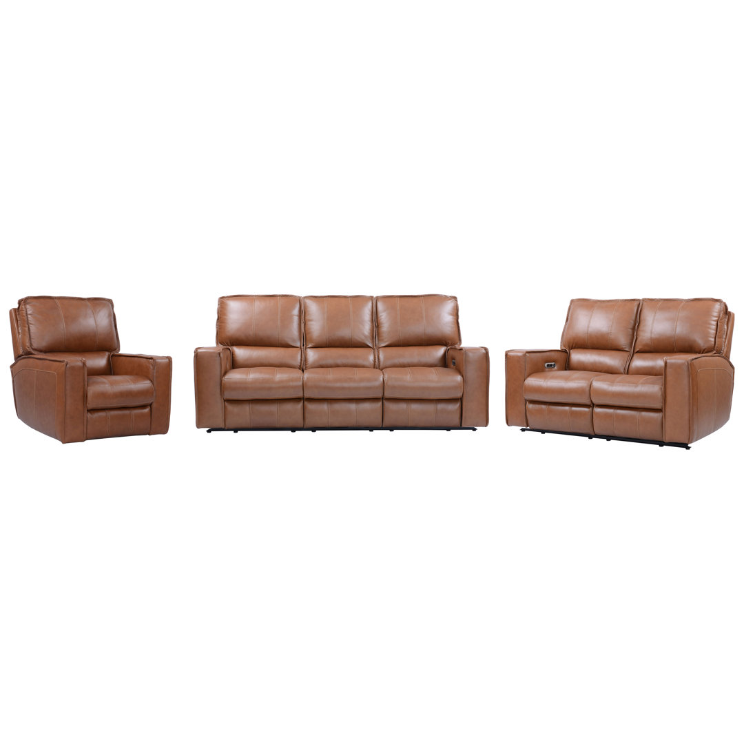 Azyah 3 Piece Genuine Leather Reclining Living Room Set Wade Logan® Upholstery 