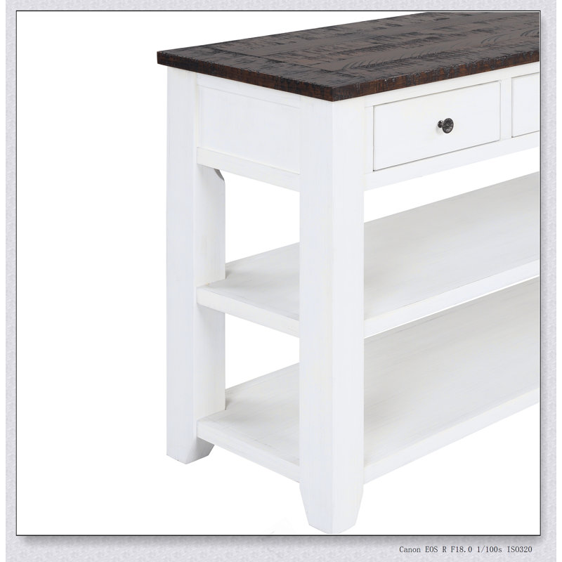 Console en bois de pin massif 48 po, table d'appoint moderne avec 3 tiroirs de rangement et 2 tablettes. Facile à assembler
