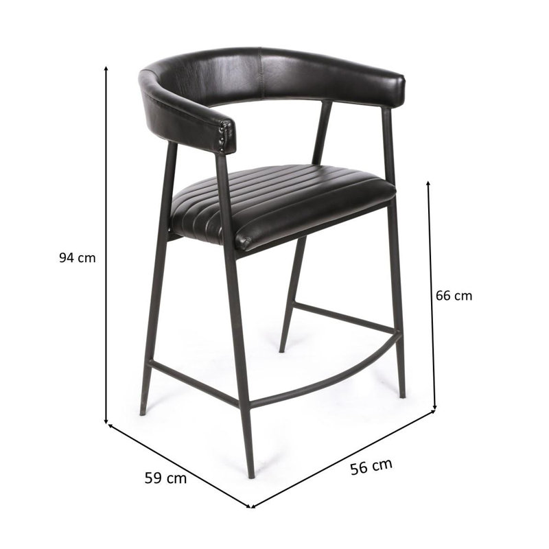 Upholstered Counter Stool with Metal Frame, Black