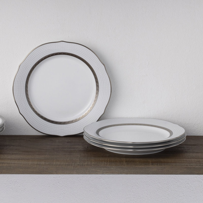 Assiettes décoratives festonnées Noritake Charlotta, 9 po, Platine