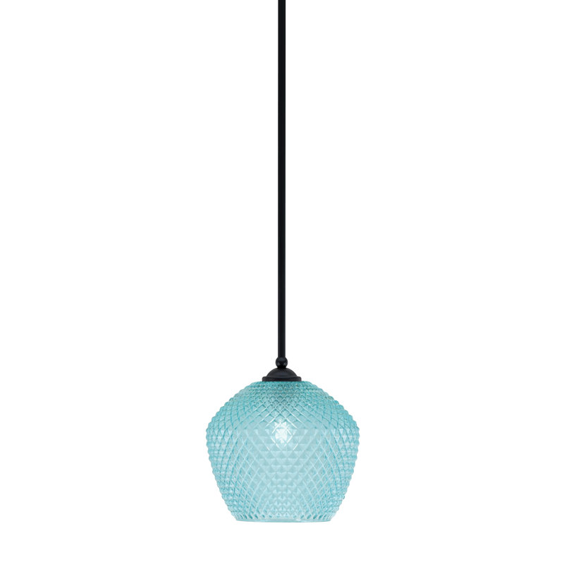 Mini-luminaire suspendu suspendu Zilo, en verre turquoise, 9 po, Noir mat