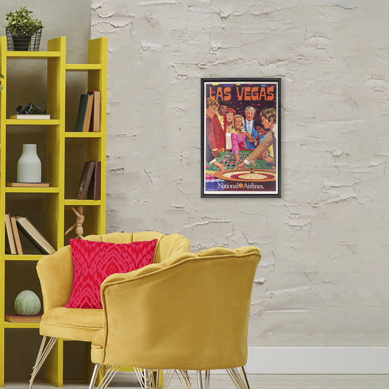 Cadre flottant Vintage Las Vegas Casino, design par Vintage Posters, H 25 po x l 17 po, Cadre flottant noir de jais