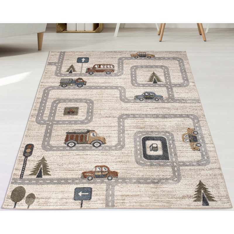 Tapis en polypropylène / jute tissé à la machine Sybill en beige / gris, Rectangle 6 pi 7 po x 9 pi 6 po