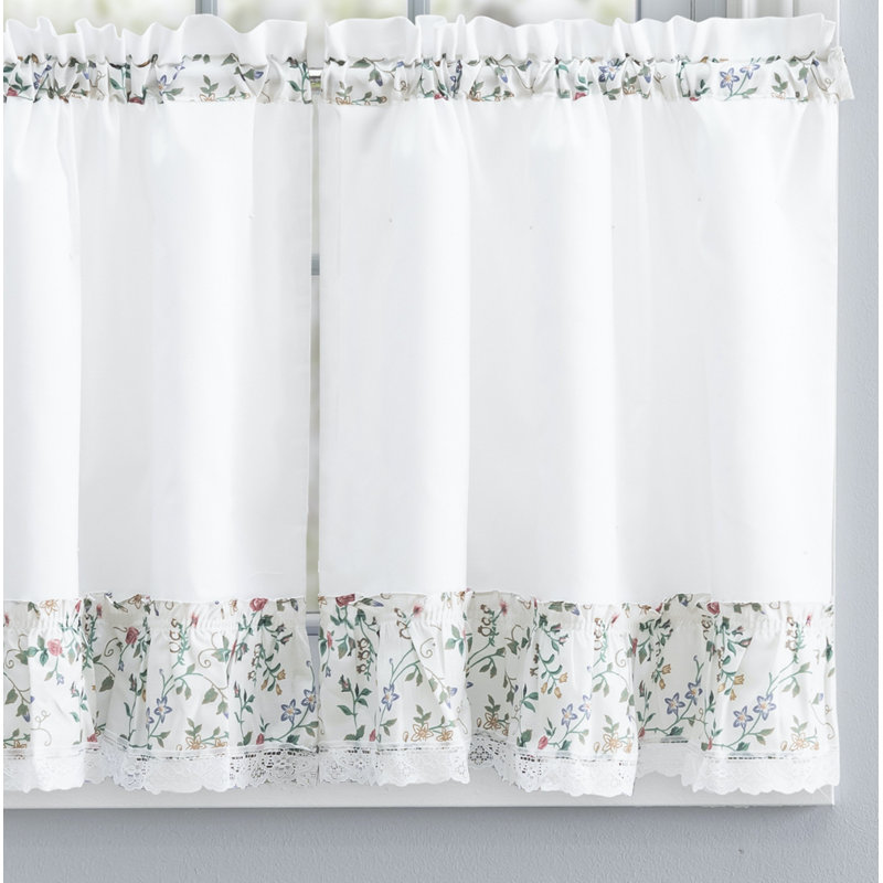White Sheer Cotton Polyester Lace Rod Pocket Window Tier
