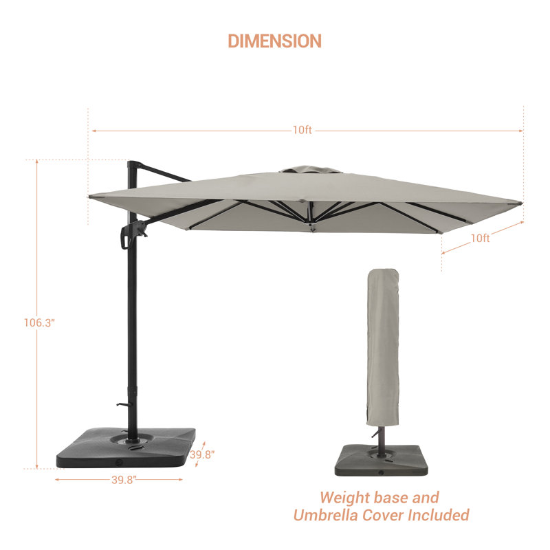 Scarlat 10' Square Cantilever Umbrella with Base, Gray