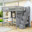  Lit mezzanine en bois avec tiroirs, bureau, armoire et tablettes de rangement Kuster-147961235-190467048