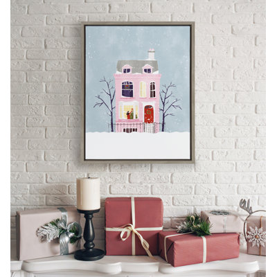 Christmas Pink House by Maja Tomljanovic Framed Canvas Wall Art Print