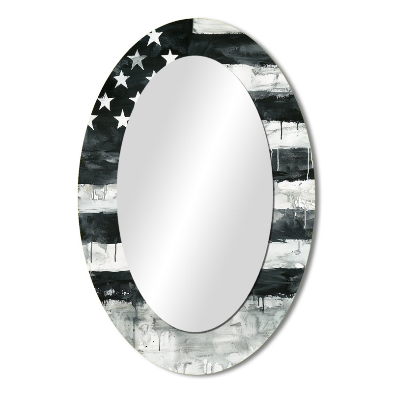 Drapeau des États-Unis en patriotisme monochrome - décor de miroir mural ovale blanc, 36 po x 24 po