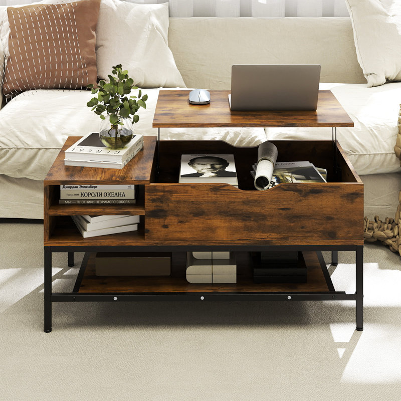 Lift Top Coffee Table with Storage, Brown