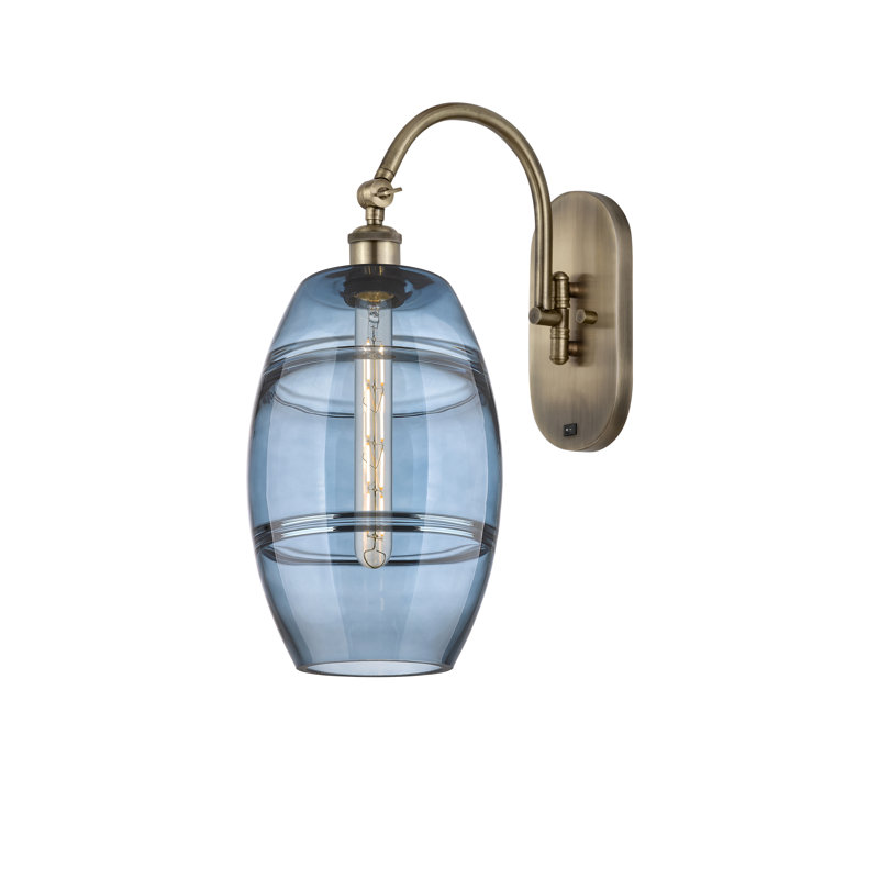 Dundrod Steel Armed Sconce, Antique Brass, Princess Blue