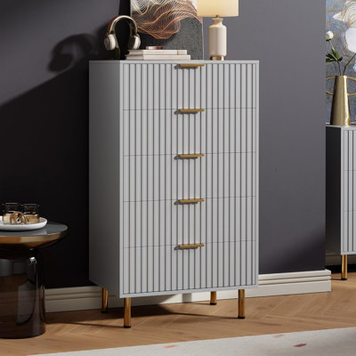 Fluted 5-Drawer Tall Dresser, Modern Wooden Storage Chest with Deep Drawers & Wide Top, Bedroom Organizer for Living Room, Hallway, Kids’ Room by Mercer41