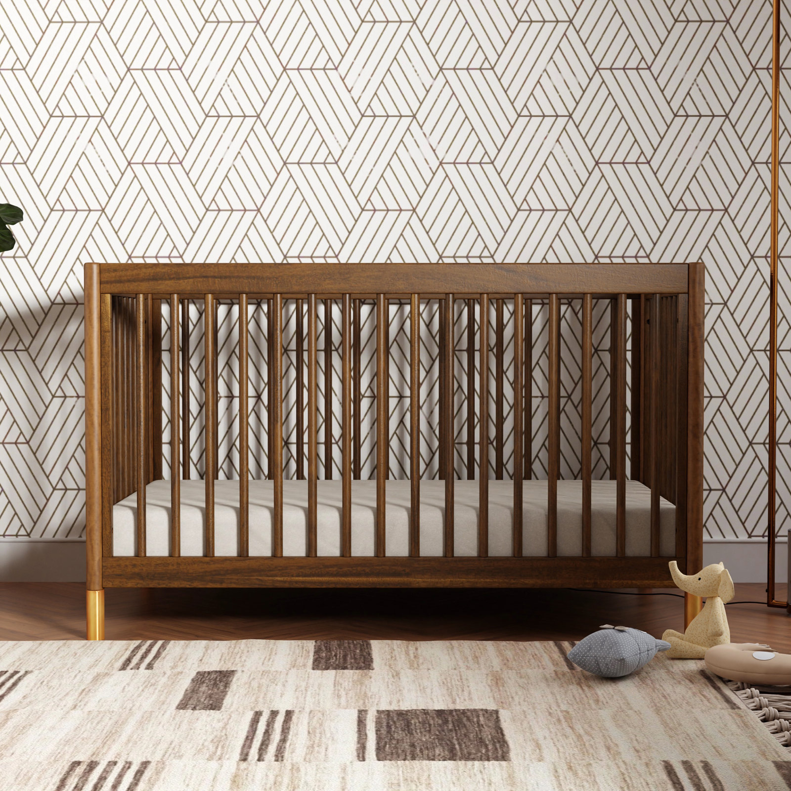 Gelato Pine 4-in-1 Convertible Crib, Natural Walnut/Gold