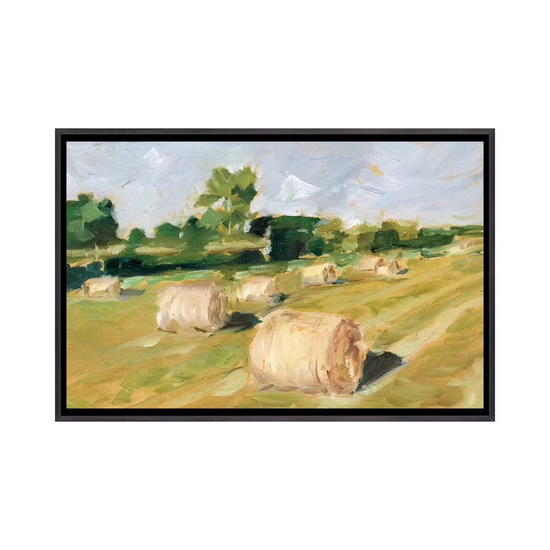 "Hay Field II" par Ethan Harper, reproduction d’art, H 32 po x l 48 po x 1,5 po, Encadrement noir décoloré, Pas de tapis