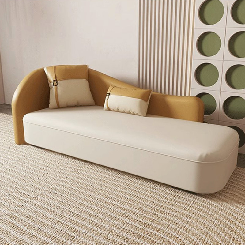 Chaise longue en similicuir Sterline, Brun / beige, Accoudoir à gauche (vu de face)