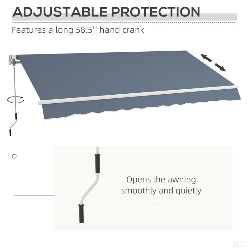 Outsunny 12' X 10' Retractable Awning Patio Awnings Sun Shade Shelter With Manual Crank Handle, 280G/M² UV & Water-Resistant Fabric And Aluminum Frame For Deck, Balcony, Yard