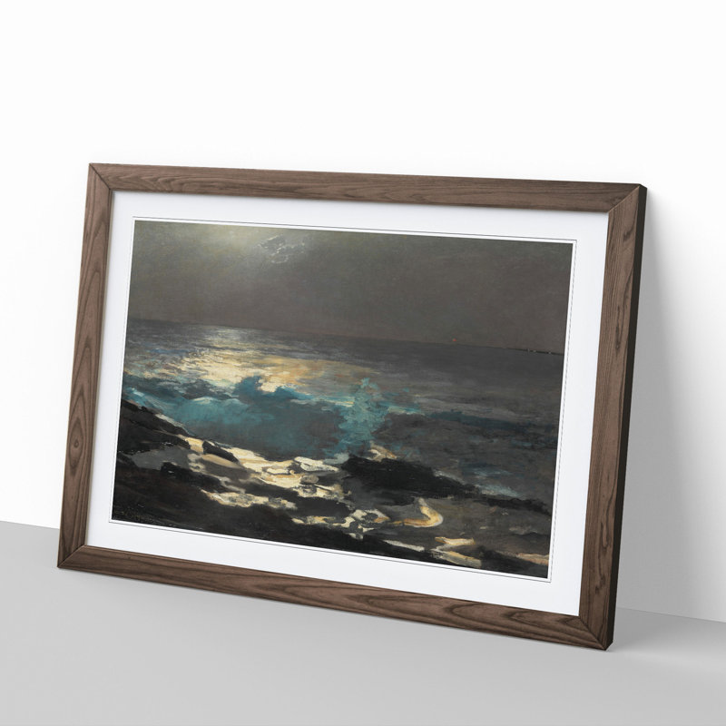 Moonlight at Wood Island by Winslow Homer - Picture Frame Painting, Walnut, 48cm H x 65cm W x 2cm D