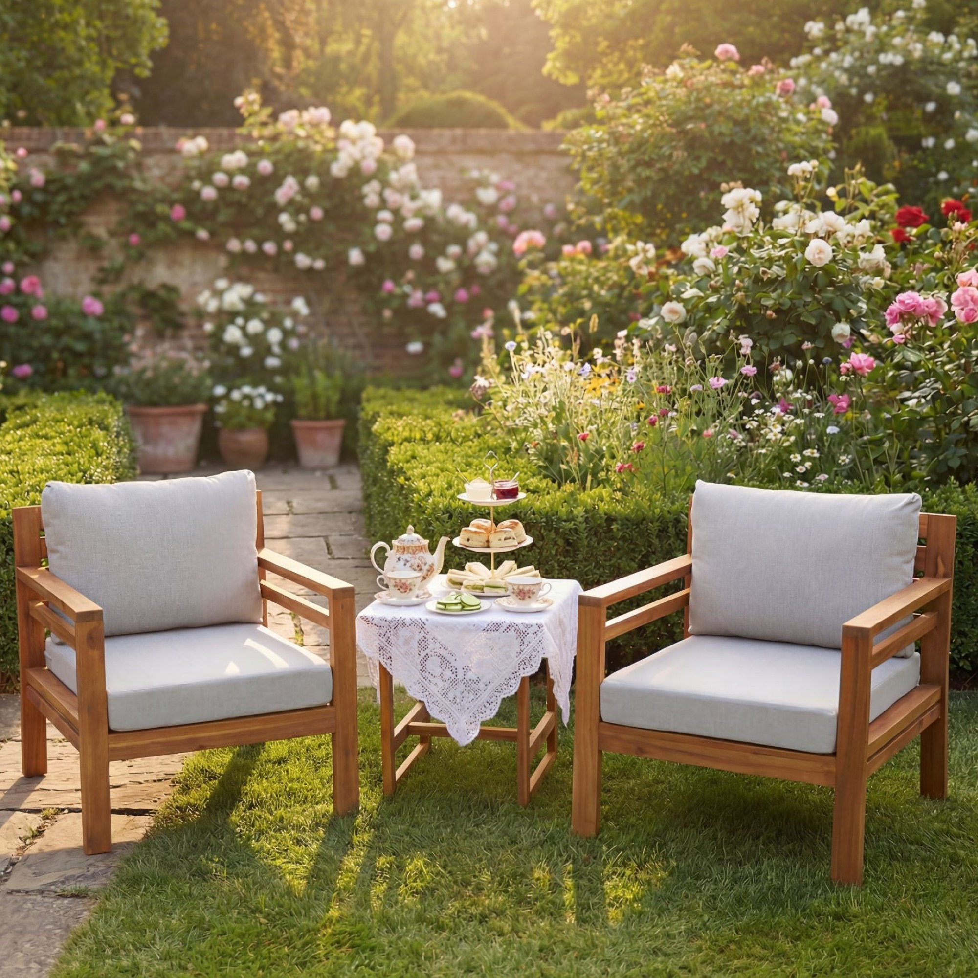 Ebern Designs 3 Pcs Acacia Wood Patio Bistro Set Outdoor Chairs With ...