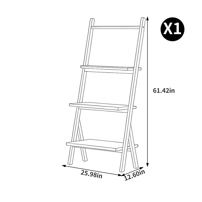 Bibliothèque ouverte Italian Style, Brun / orange, (3 tablettes) H 61,42 po x l 25,98 po x P 12,6 po