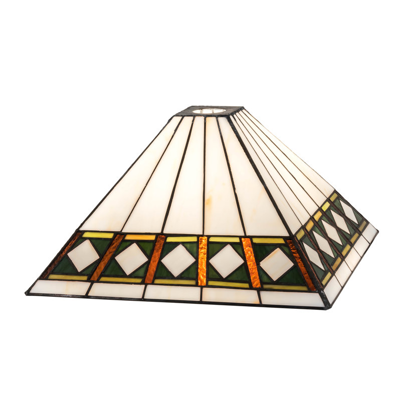 Abat-jour mission 14 po, H 7,5 po x l 19,5 po x P 19,5 po, Beige / vert / ambre