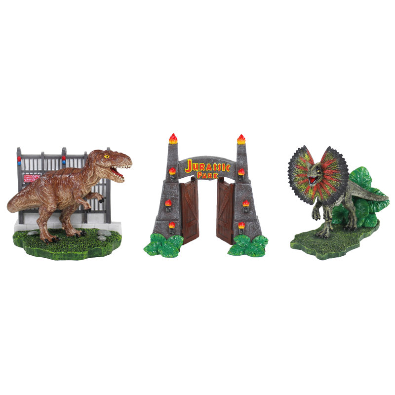 Jurassic Park Officially Licensed 3-Piece Aquarium Accessory Bundle – Includes T-Rex Park Gate, and Dilophosaurus Decorations