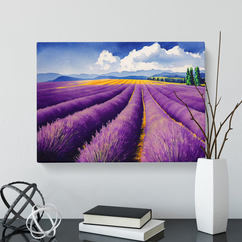 Watercolour Lavender Field Vol.6 - Wrapped Canvas, 35cm H x 50cm W x 3cm D