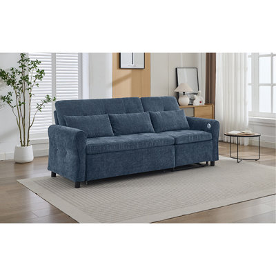 2-In-1 Sofa 82" Three-Seater Sofa With A Sofa Bed And A Reversible Recliner Sofa For Living Room, Blue