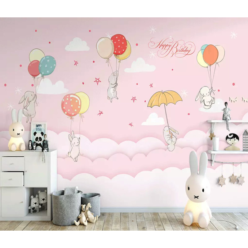 Caricature de lapin rose, L 48,96 po x l 75 po