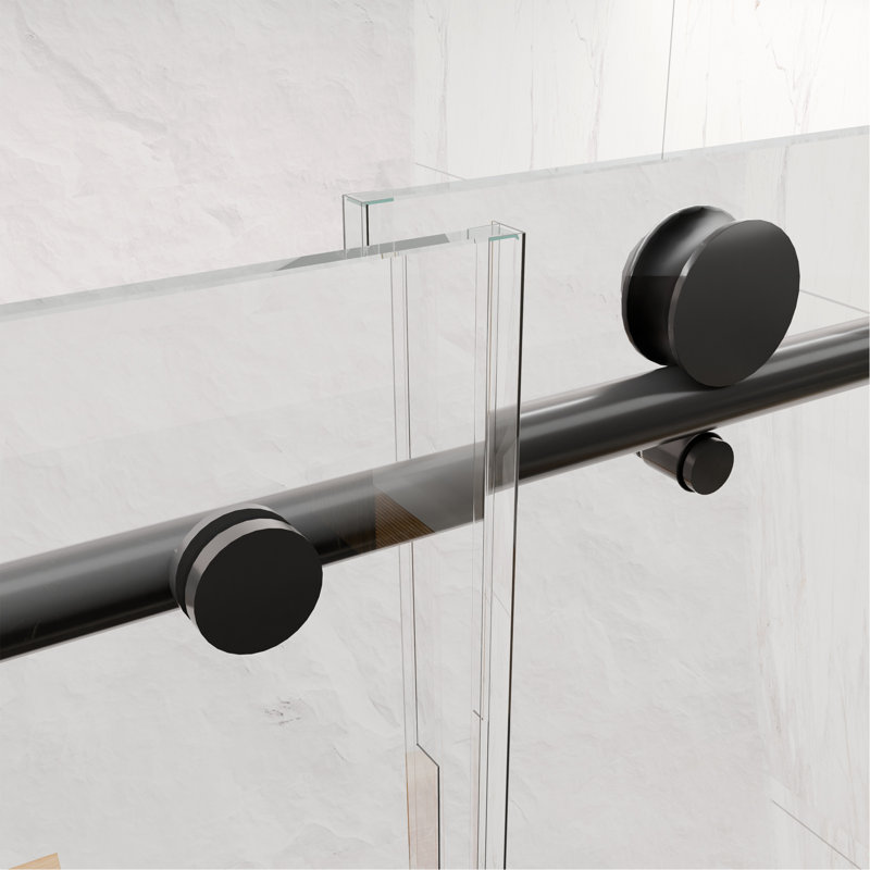 56-60"W X 76"H Frameless Shower Door, Sliding Shower Door, With Premium 5/16"(8Mm)Thick Tempered Glass Shower Enclosure ,Chrome Matte Black With Buffer, Kd