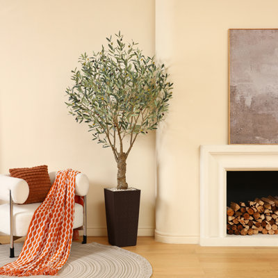 Artificial Olive Tree UV Resistant with Tall Planter, Faux Olive Tree for Outdoor Decor