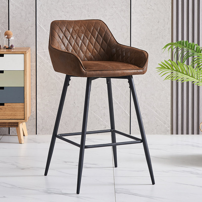 Rossa 67cm Vintage Suede Bar Stool with Arm, Brown, 1
