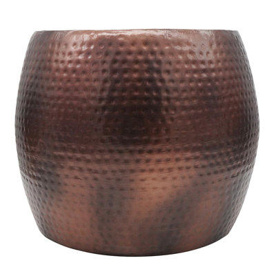 Table d'appoint martelée 19,5 x 16 pouces avec design global, peut être un petit tabouret ou un repose-pieds, en fer, table brun + bronze, idéale pour les jardinières et comme brun + bronze, design