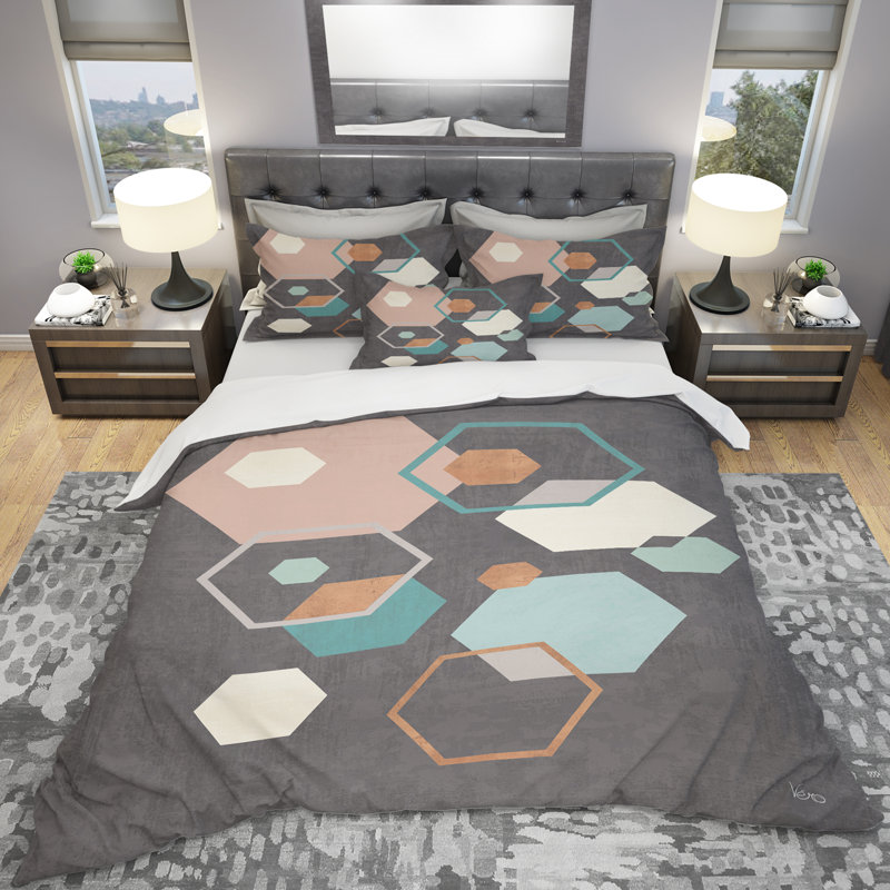 Polyester Geometric Shapes Duvet Cover Set, King Duvet Cover + 2 Shams