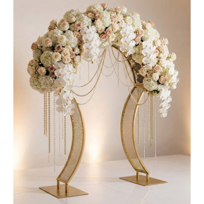 Support de table de mariage en métal doré - Arche de table haute de 32 po pour les arrangements floraux de bricolage et le décor de réception