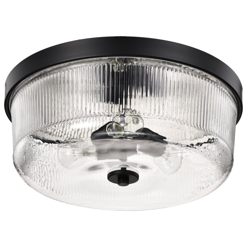 Grayson - Flush Mount - Matte Black Finish - Clear Ribbed Glass, 3 Lights, 7" H x 17.25" W x 17.25" D 
