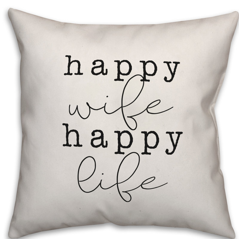 Coussin joyeux femme happy life, Polyester / Bourre en polyester, 18 po x 18 po