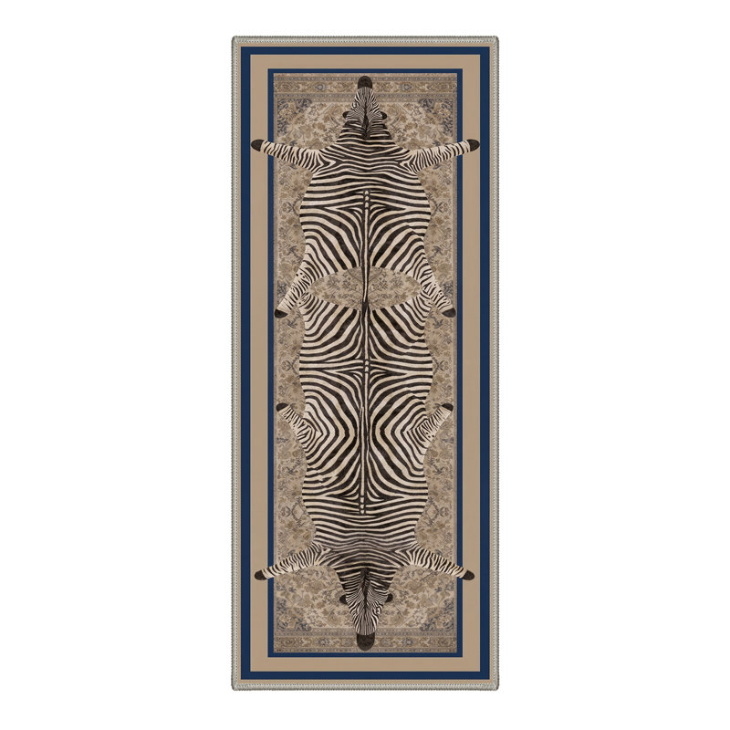 Veatrice Savanna Animal Print Zebra Hide Machine Washable Brown / Beige Indoor Area Rug with Non-Slip Backing, Runner 2' x 7'