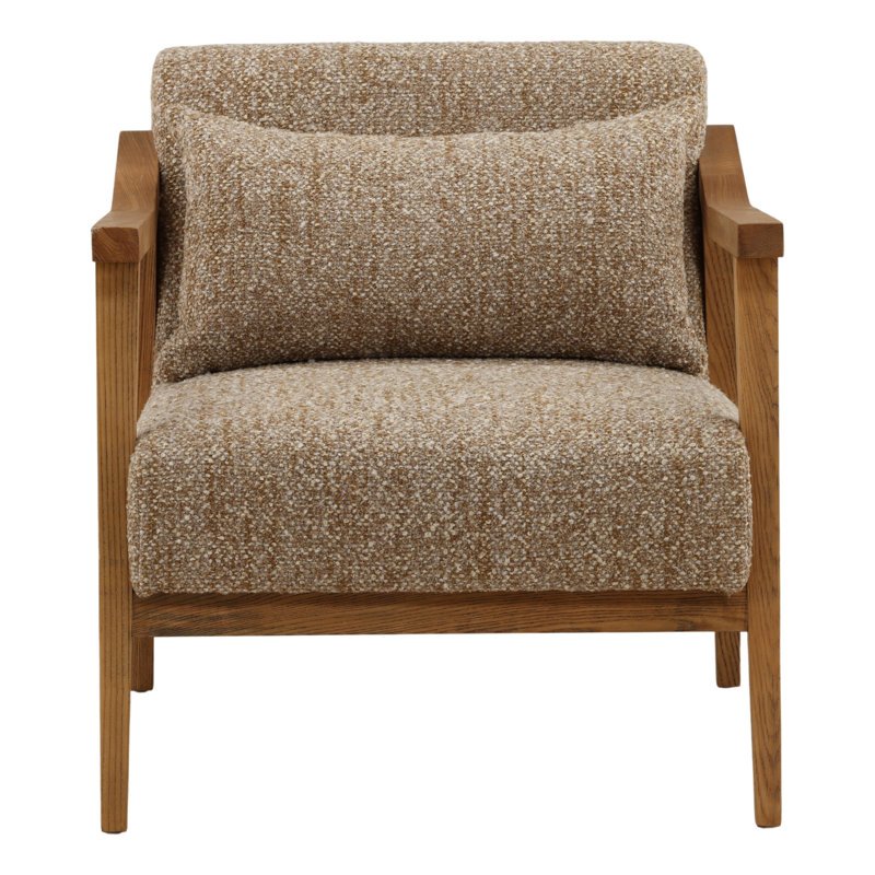 Makinna Rubberwood and Poly Velvet Upholstered Armchair, Brown Polyester Blend