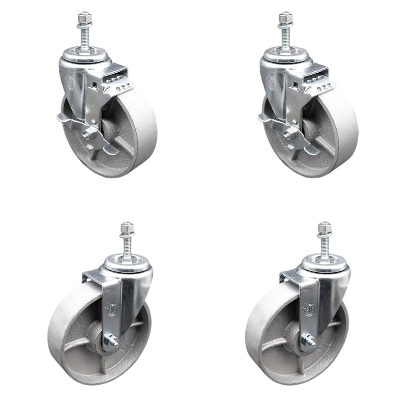 Ensemble de roulettes à tige filetée en acier 3/8 po 2 freins SCC