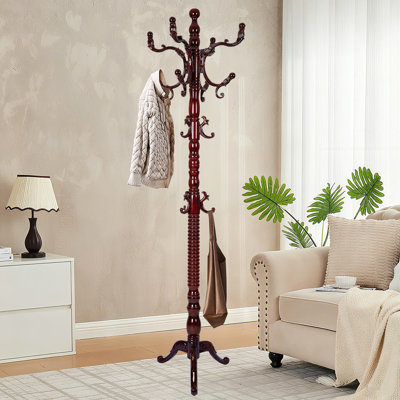 Solid Wood Coat Rack, 14 Hanging Points & Sturdy Base For Hallway, Office(Rosewood Tri Base)