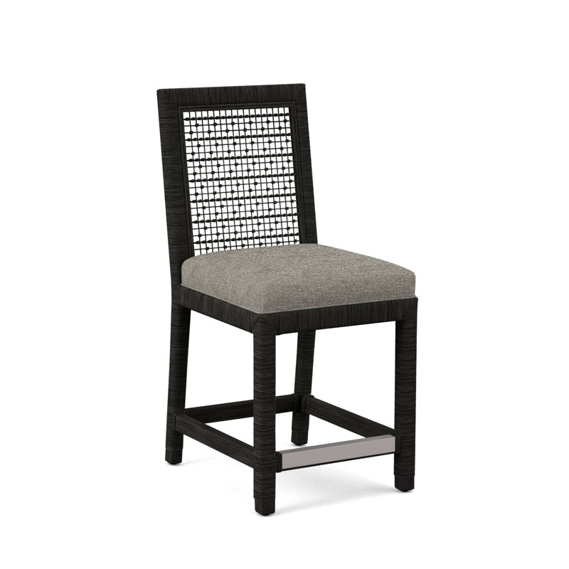 Pine Isle 24" Counter Stool, Sunbrella Beige Pinstripe; 6205-74, Antique Black