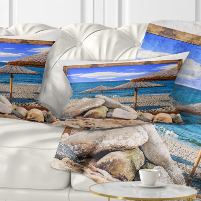 Framed Effect Beach Umbrellas Seashore Lumbar Pillow