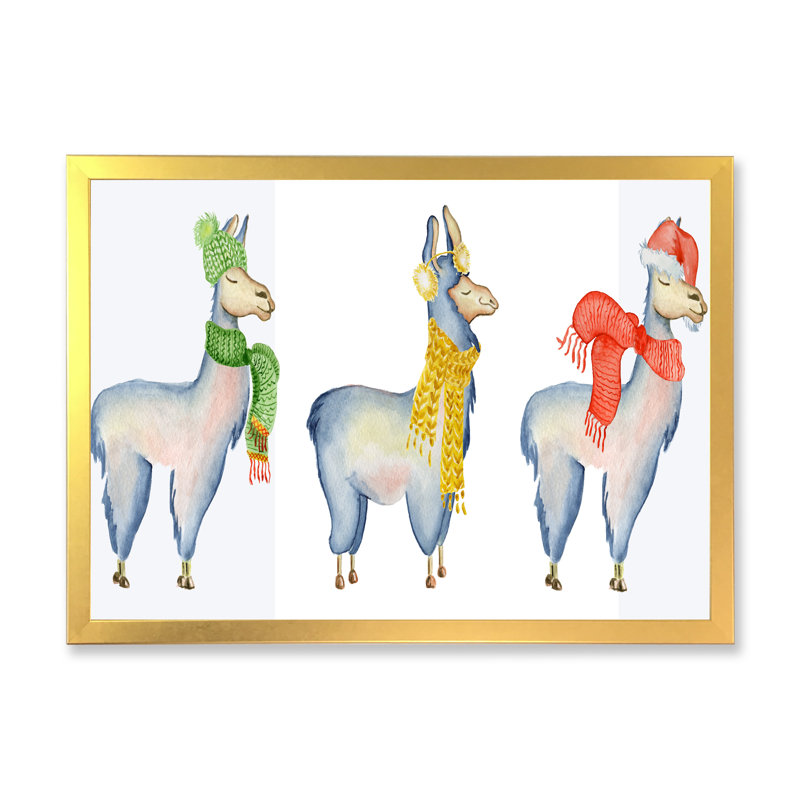 «Cute Llama», reproduction de cadre flottant sur toile, Cadre doré, H 16 po x l 32 po x P 1 po