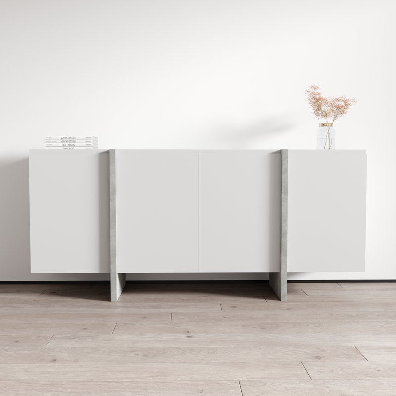 Bhahadur 70.9" Sideboard with Matte Finish, White/Concrete