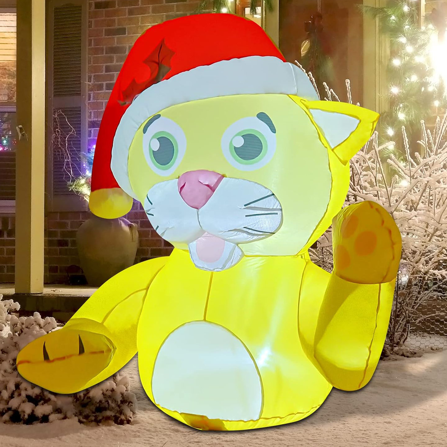 The Holiday Aisle® Christmas Inflatable 4.2 FT Cute Inflatable Christmas Cat Wearing Christmas
