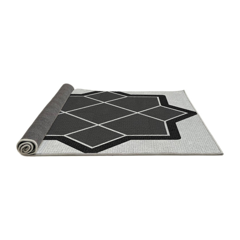 Tapis noir/blanc cassé tissé à la machine, Rond 5 pi
