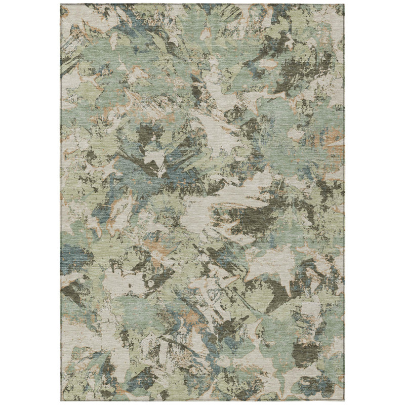Tapis extérieur lavable floral beige et vert 10 pi x 14 pi beige