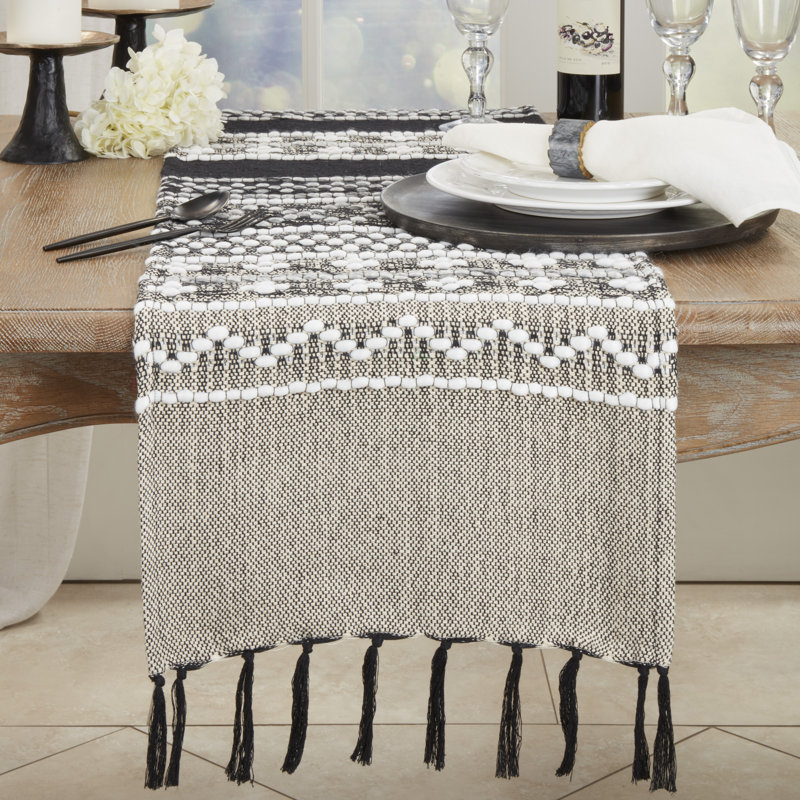 Boho-Chic Multi-Pattern Fringed Cotton Table Runner